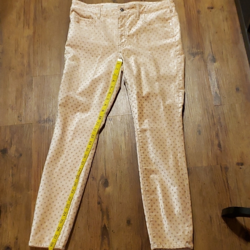 Pilcro and letterpress velvety peach polka-dot high rise skinny